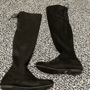 Black flat knee high boots